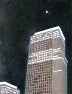 canary wharf at night - paining of London city landscape by alex borissov - oil on canvas 2004
