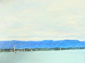 Lake Geneva : Boat Racing oil painting of lake geneva landscape by Alex Borissov 2004